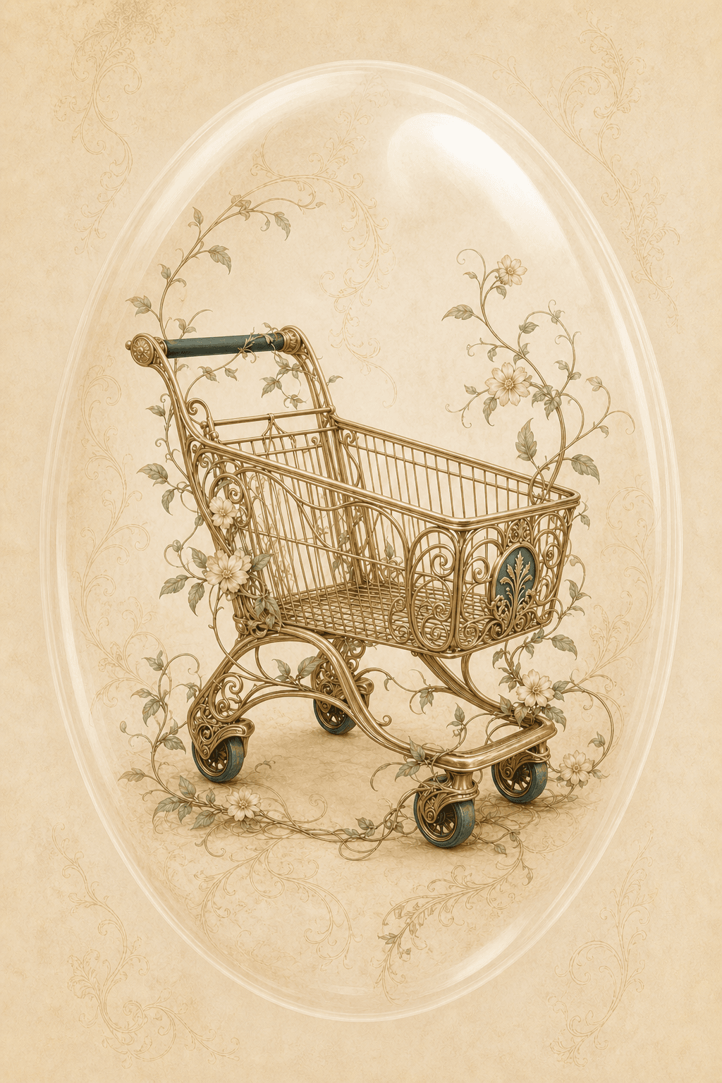 Carrito de compras art nouveau cubierto de plantas